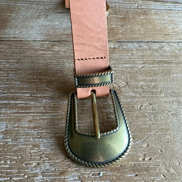 Anthropologie Tan Leather Belt with Brass Toned Western Style Buckle - Picture 4 of 12